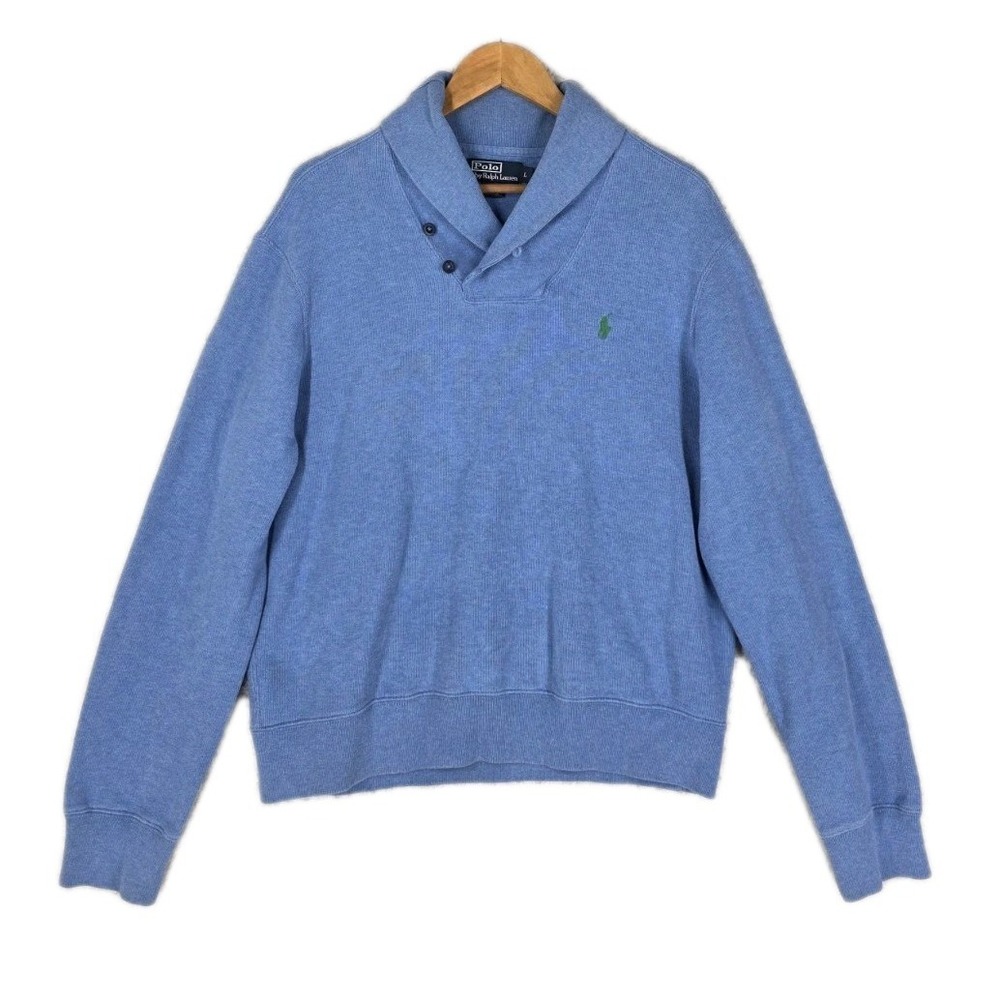Polo Ralph Lauren Sweater Sweatshirt Mens L Blue Mock Neck Pony Logo Pullover LS
